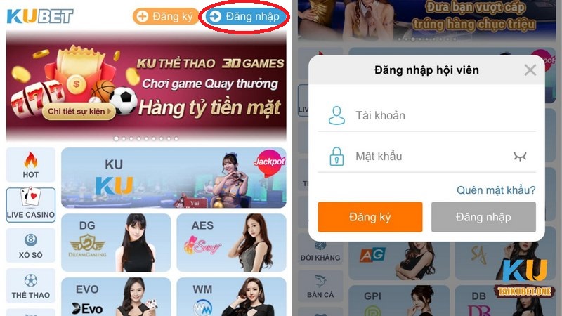 Truy cập trang chủ Kubet và đăng nhập để tải app ngay